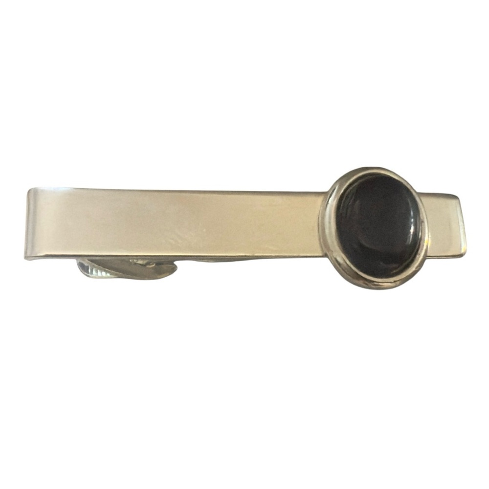 1950’s Vintage Silver Tie Clip with‎ Lab Black Onyx, Minimalist, 1.5” Long